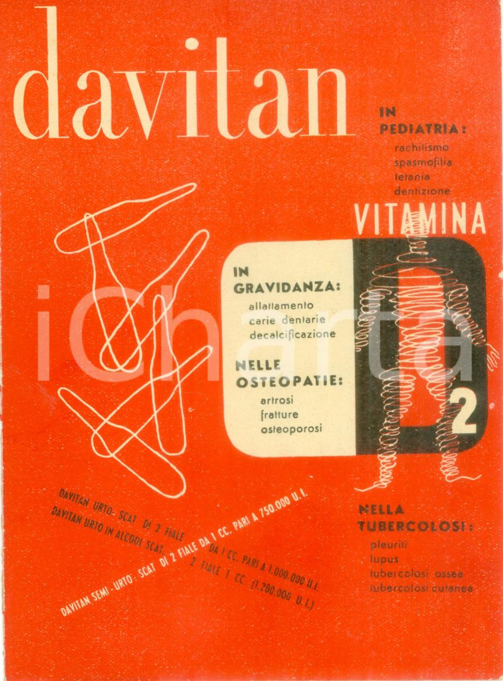 Materiale pubblicitario d’epoca 1950 MILANO Laboratori Biochimici FISM Farmaco DAVITAN per Vitamina D Opuscolo 1