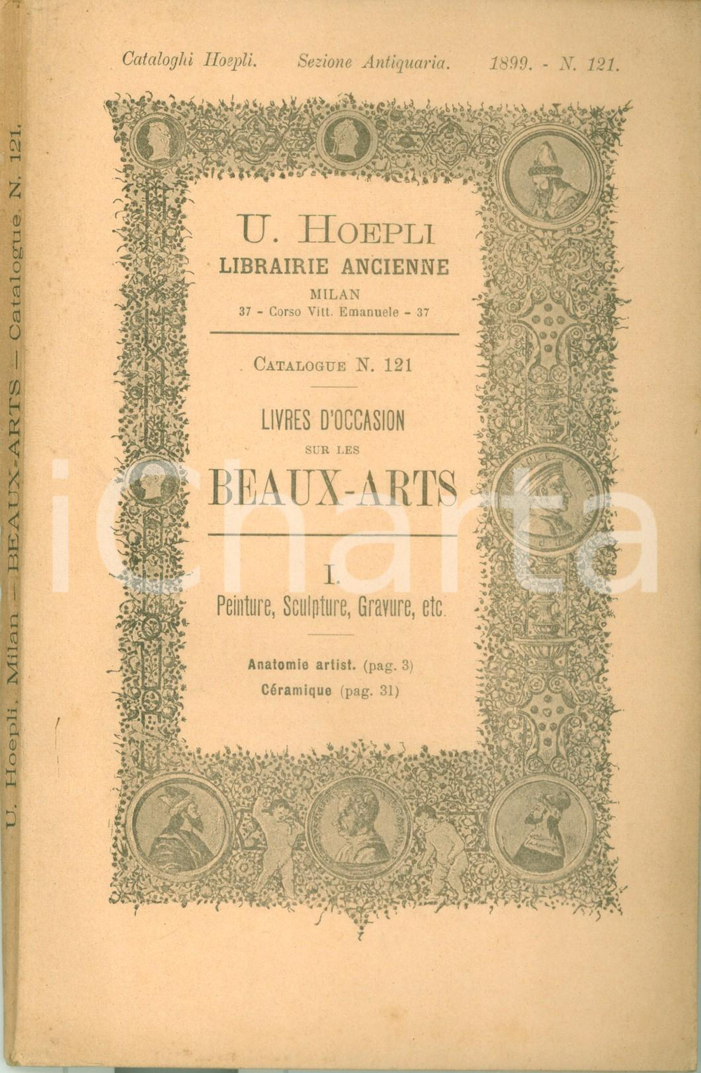 Libro, pubblicazione d epoca 1899 MILANO Librairie ancienne HOEPLI Livres d occasion sur les beauxarts 1