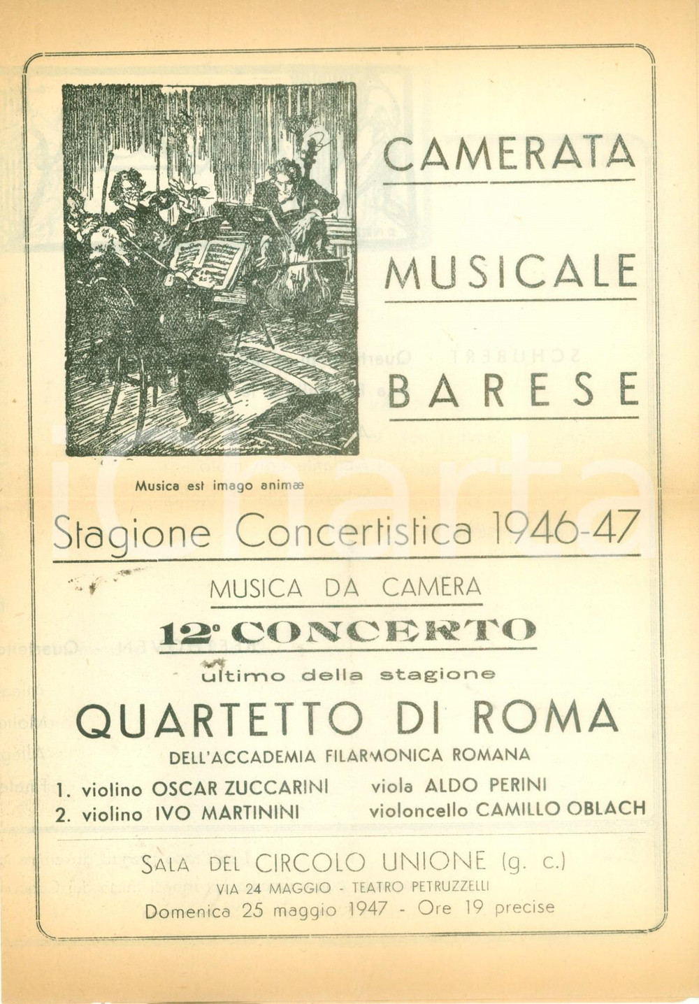 Documento originale, autentico 1946 BARI Camerata Musicale Barese al Teatro PETRUZZELLI Programma stagione 1