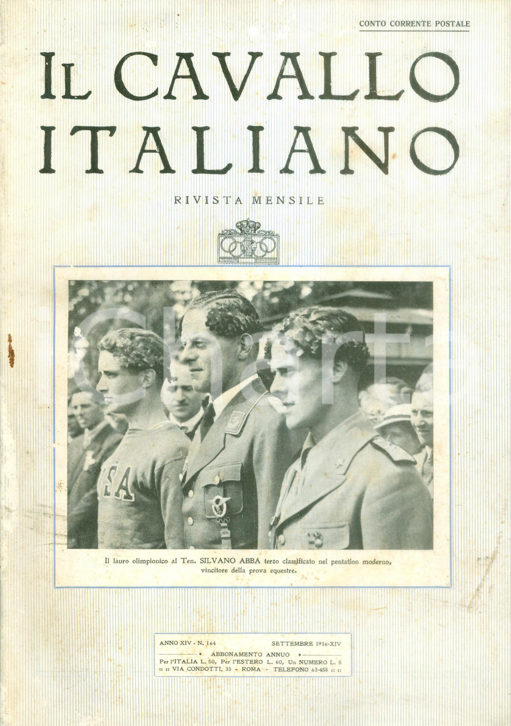 Giornale, rivista storica 1936 IL CAVALLO ITALIANO Rivista FISE Silvano ABBA terzo nel pentathlon 1