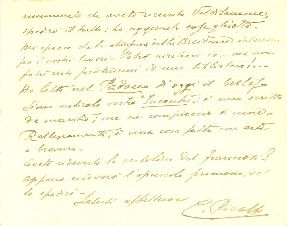 Autografo originale 1943 FAENZA RA Studioso Camillo RIVALTA su un suo scritto su VALDILAMONE 1