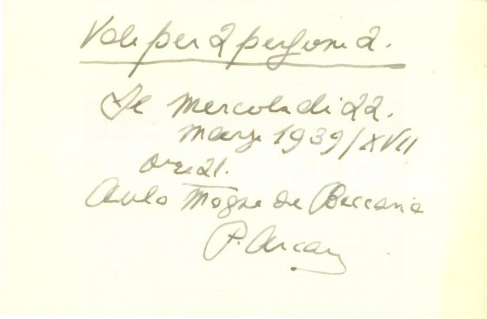 Autografo originale 1939 MILANO Letterato Paolo ARCARI Biglietto d invito AUTOGRAFO 1