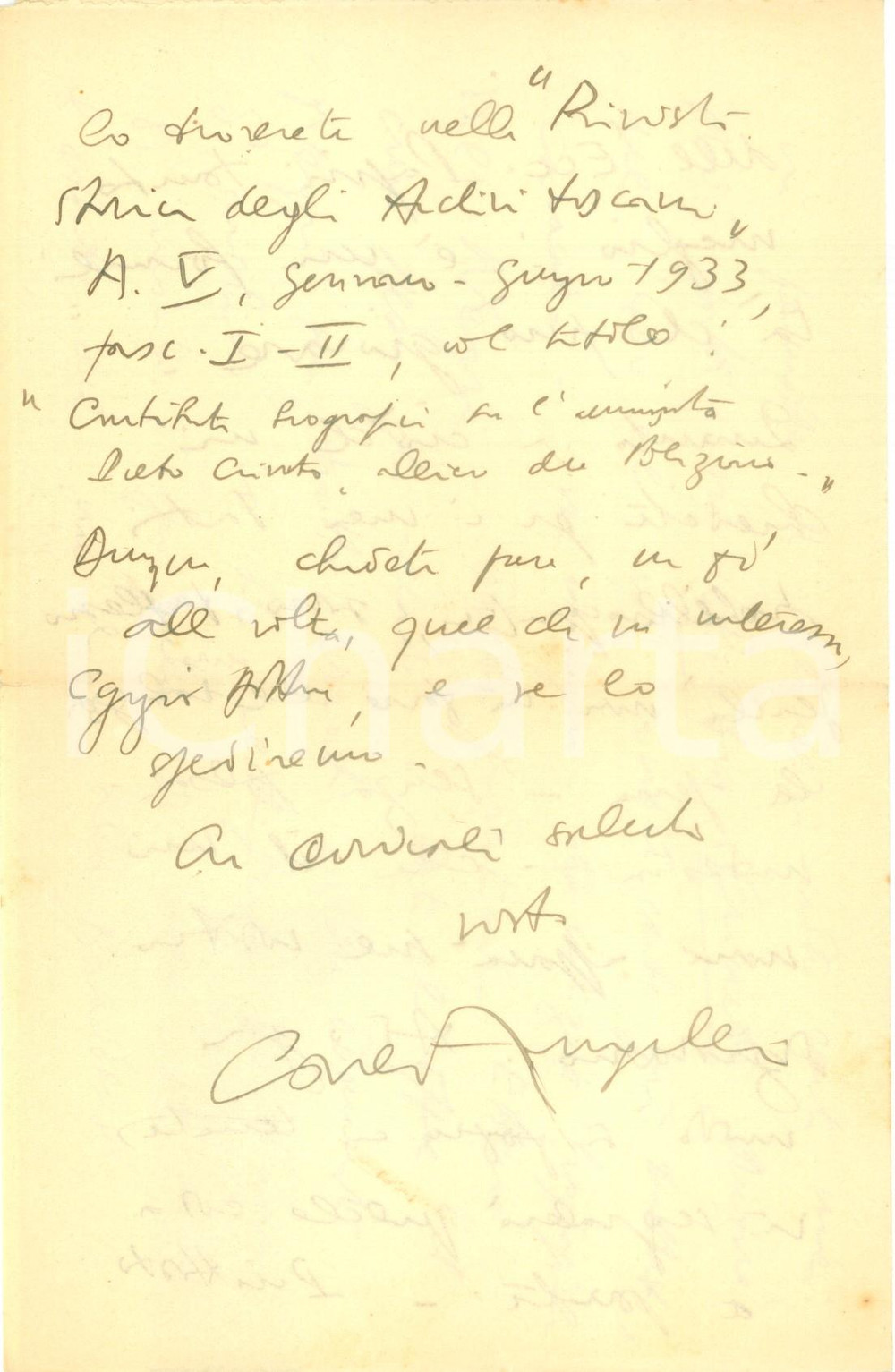 Autografo originale 1941 FIRENZE Studioso Carlo ANGELERI fornisce notizie bibliografiche AUTOGRAFO 1