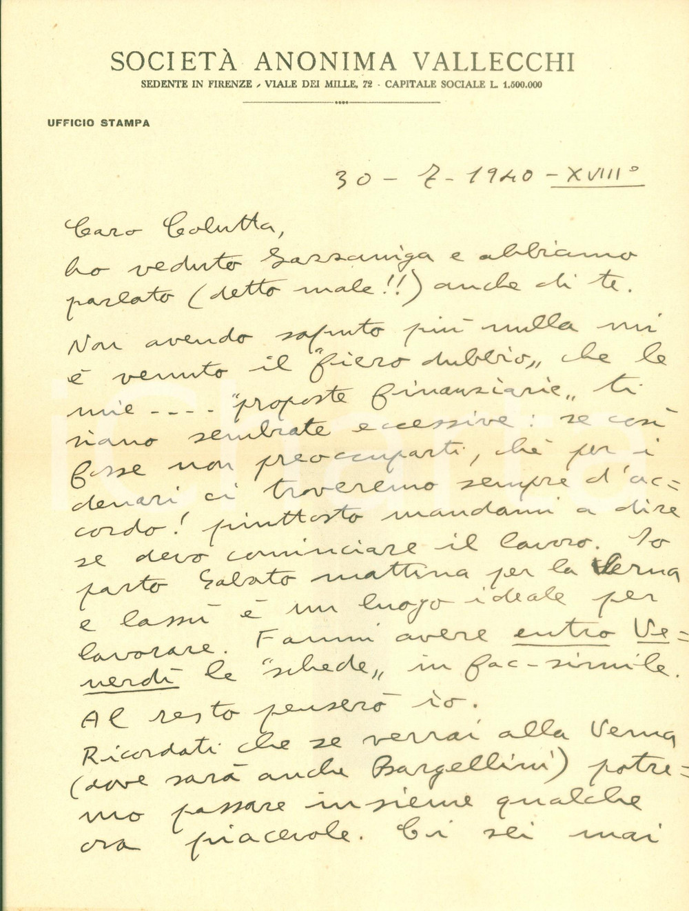 Autografo originale 1940 FIRENZE Giorgio CARTEI Sul denaro saremo sempre d accordo AUTOGRAFO 1