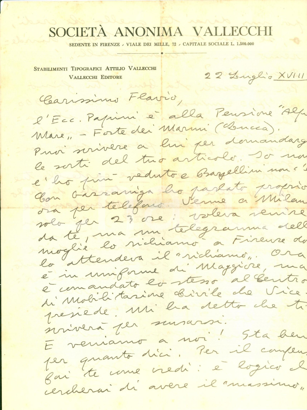 Autografo originale 1940 FIRENZE Giorgio CARTEI Flavio COLUTTA si dividono il lavoro del Dizionario 1