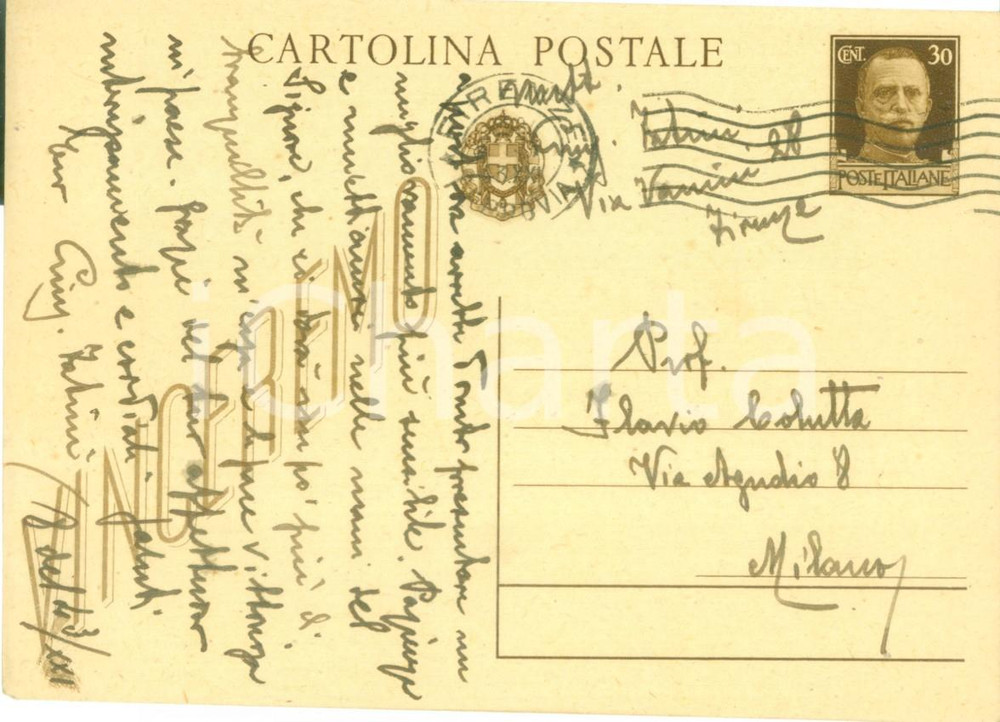 Autografo originale 1943 FIRENZE Giuseppe FATINI Intellettuali sono disprezzati Cartolina AUTOGRAFA 1