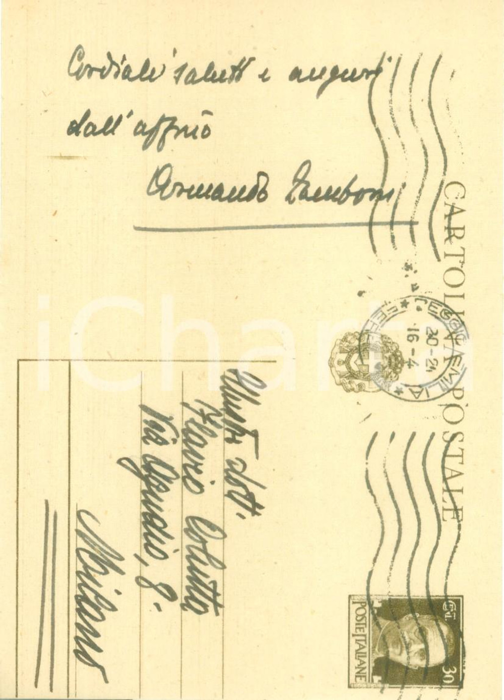 Autografo originale 1942 REGGIO EMILIA Studioso Armando ZAMBONI promette testi biografici AUTOGRAFO 1