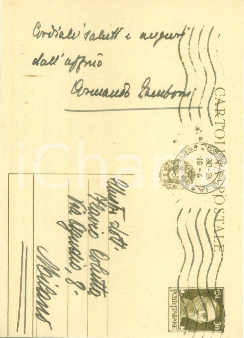 Autografo originale 1942 REGGIO EMILIA Studioso Armando ZAMBONI promette testi biografici AUTOGRAFO 1