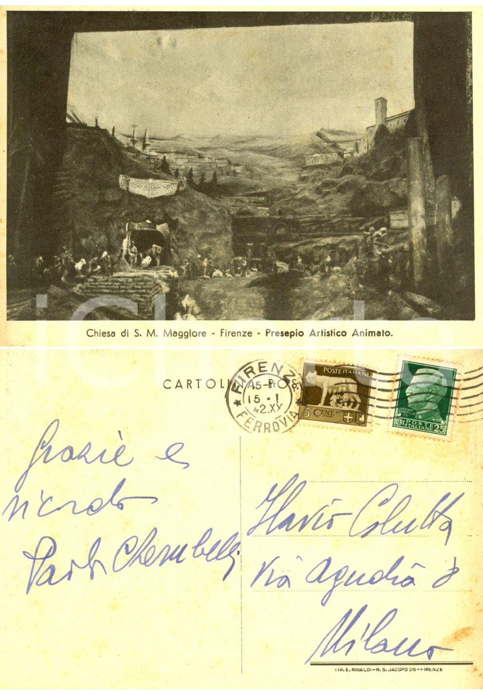 Autografo originale 1942 FIRENZE Studioso Paolo CHERUBELLI Cartolina augurale AUTOGRAFO 1
