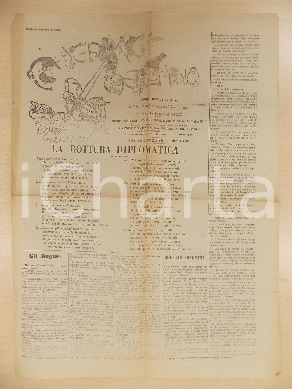 Giornale, rivista storica 1917 MILANO GUERRINO MESCHINO Quelle care suffragette Rivista anno XXVI n. 6 1