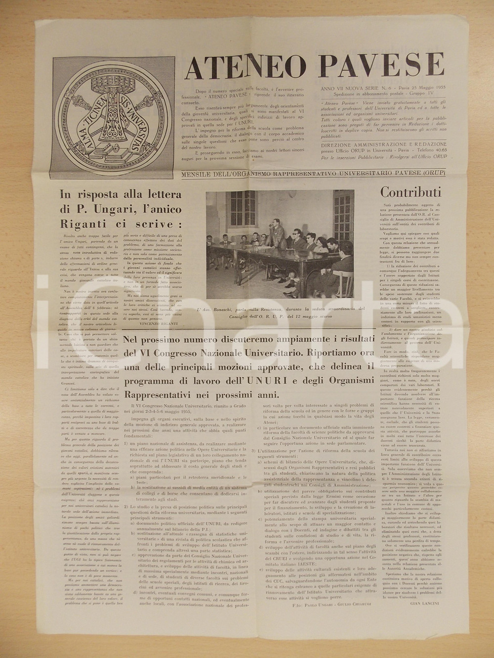 Giornale, rivista storica 1955 PAVIA ATENEO PAVESE Vincenzo RIGANTI e i giovani cattolici all Università 1 1