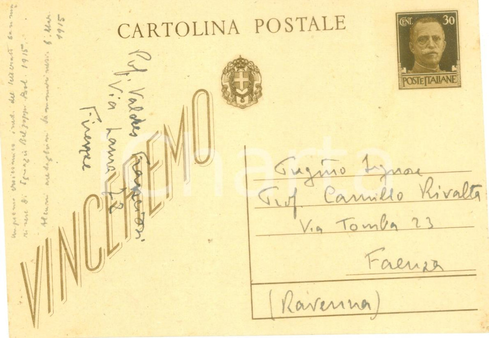 Autografo originale 1943 FIRENZE Marino VALDES FRANCIOSI spedisce alcune opere del padre AUTOGRAFO 1