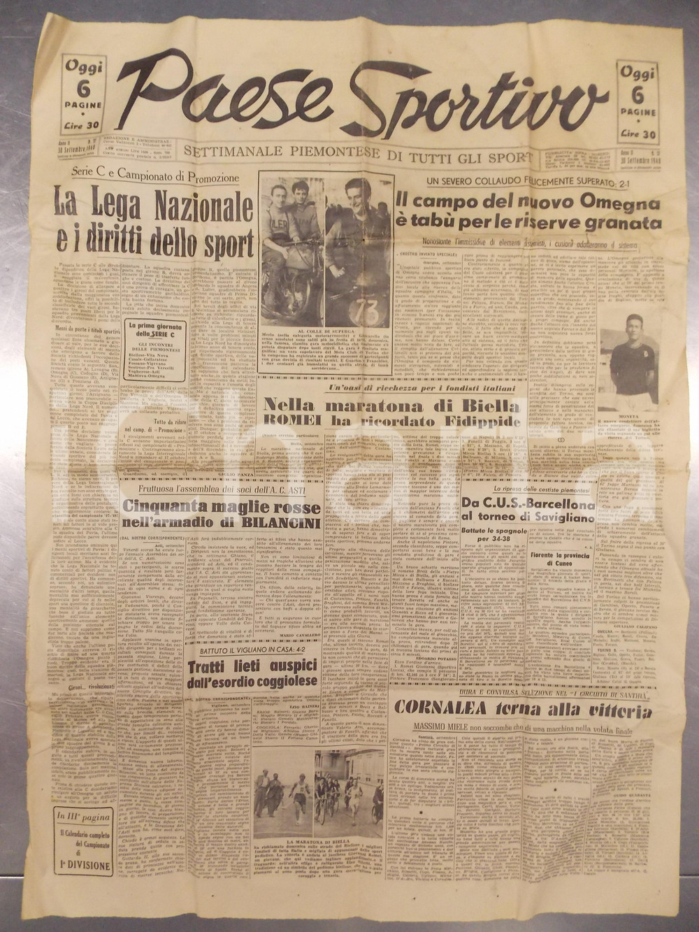 Giornale, rivista storica 1946 TORINO PAESE SPORTIVO La maratona di Biella Rivista anno II nÂ° 37 1