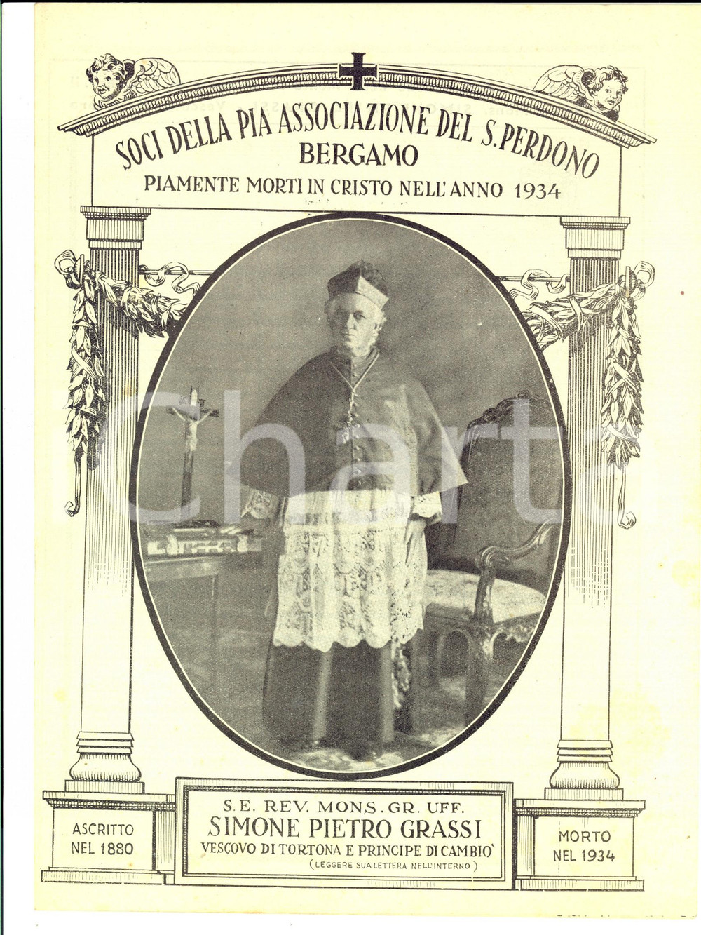 Documento originale, autentico 1934 BERGAMO Soci della Pia Associazione morti in Cristo nell anno Opuscolo 1