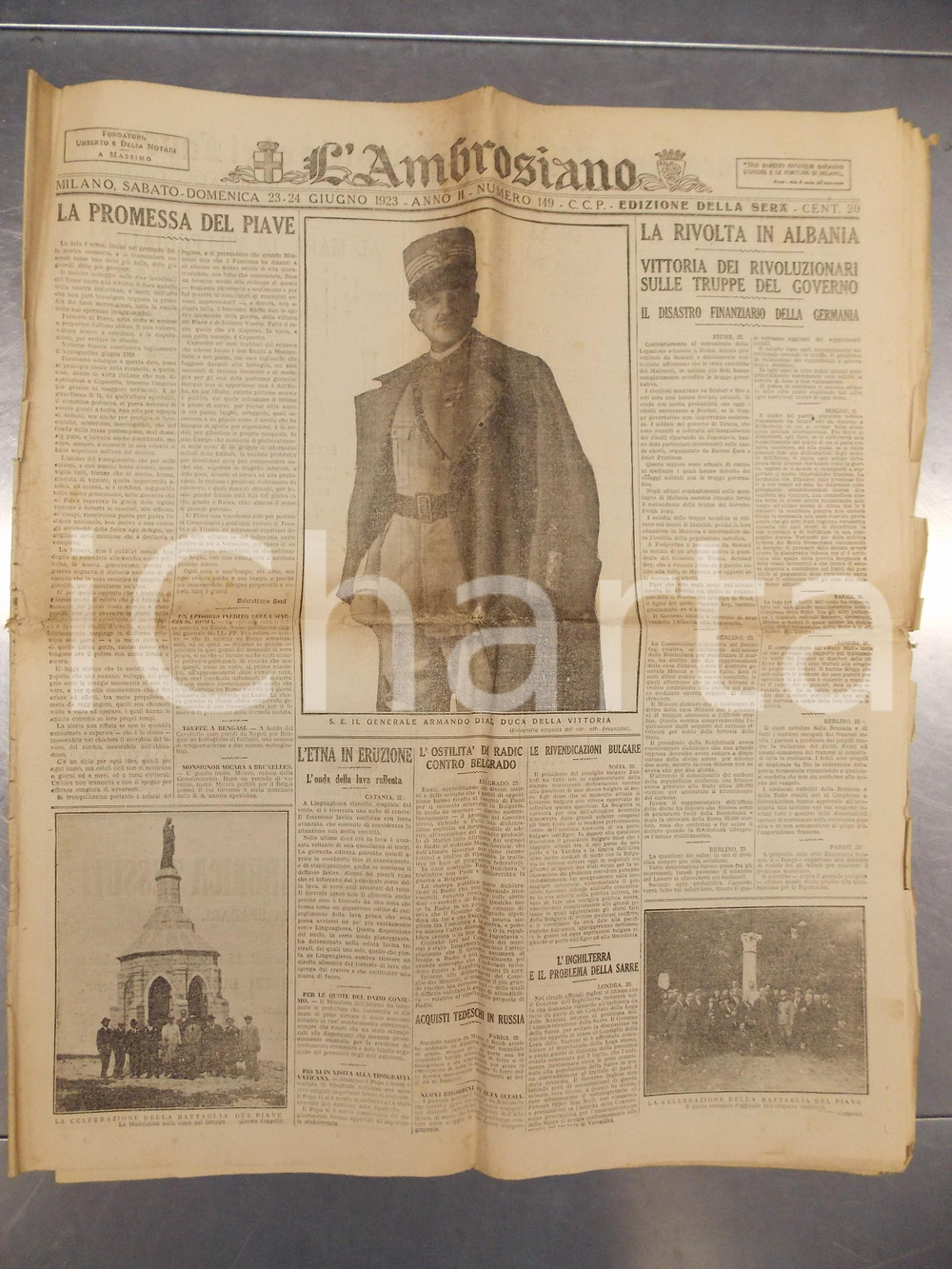 Giornale, rivista storica 1923 L AMBROSIANO Numero speciale per la Battaglia del PIAVE Giornale 1