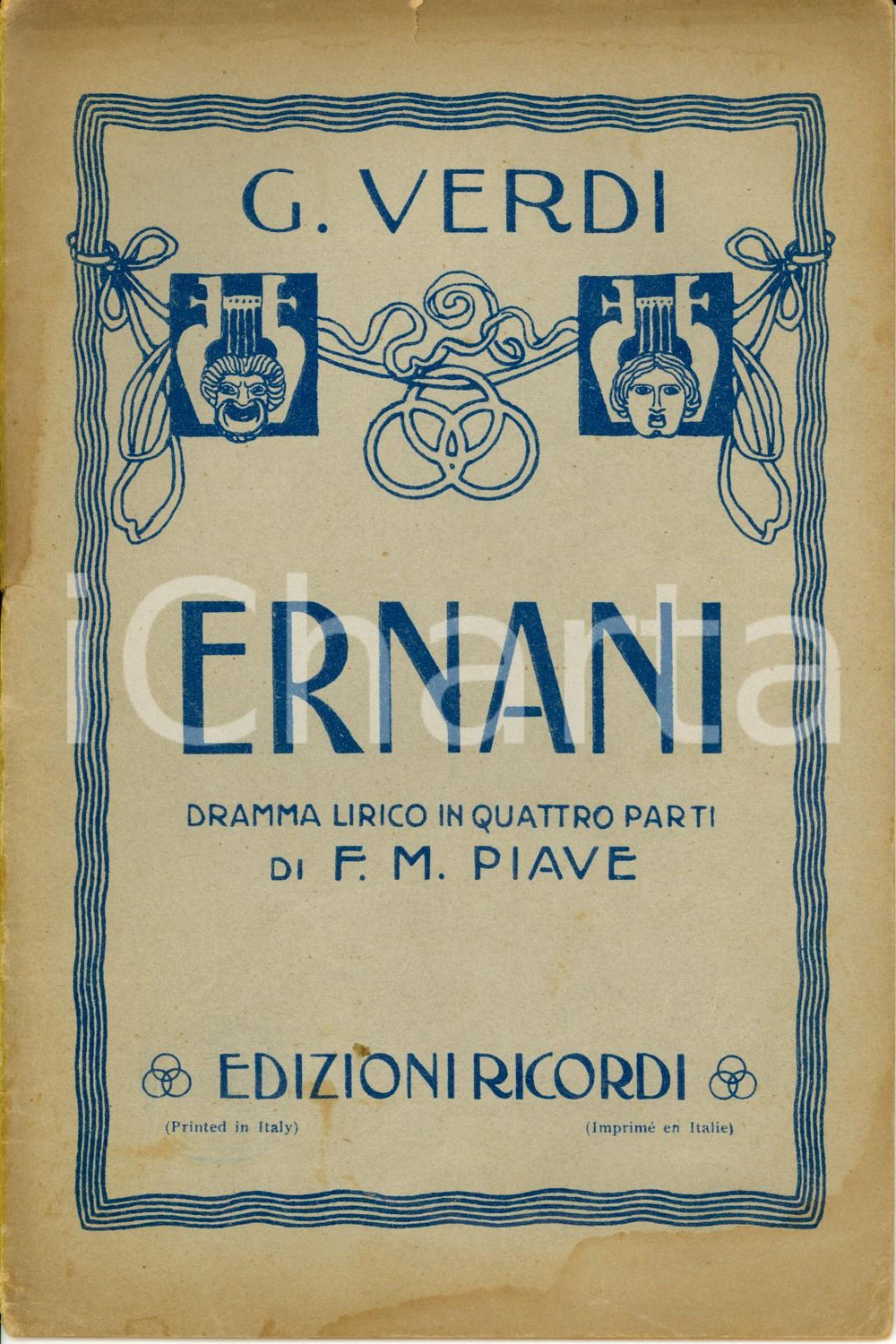 Oggetto da collezione cartaceo 1934 Giuseppe VERDI Ernani  Dramma lirico in 4 parti Edizioni RICORDI 1