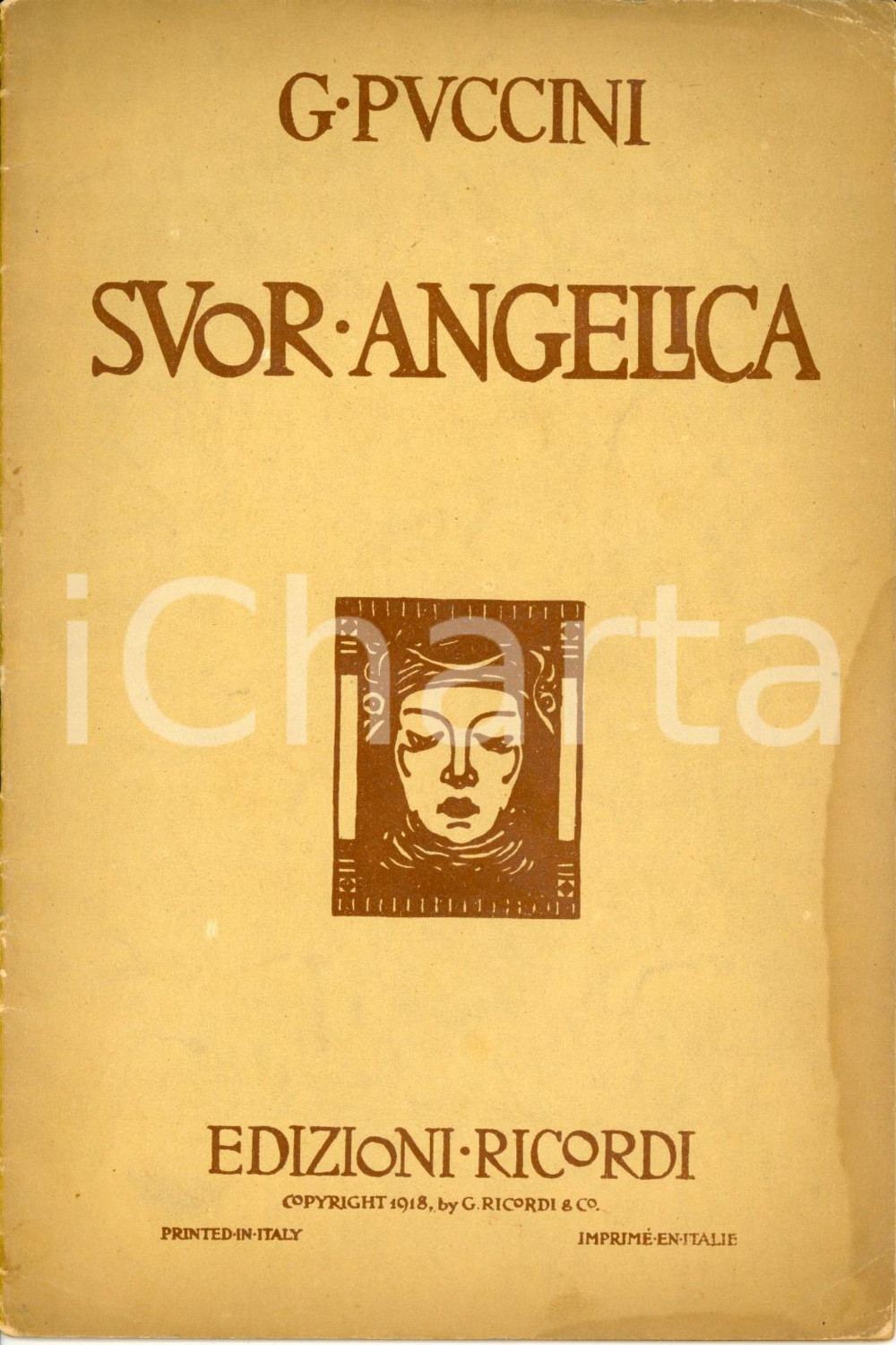 Oggetto da collezione cartaceo 1918 Giacomo PUCCINI Suor Angelica  Opera in un atto Edizioni RICORDI 1