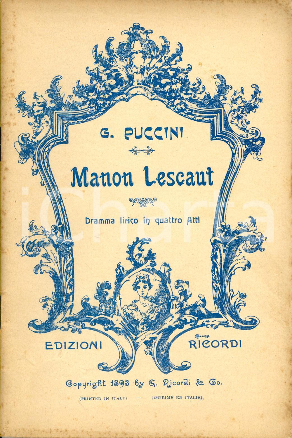 Oggetto da collezione cartaceo 1925 Giacomo PUCCINI Manon Lescaut  Dramma lirico in 4 atti Edizioni RICORDI 1
