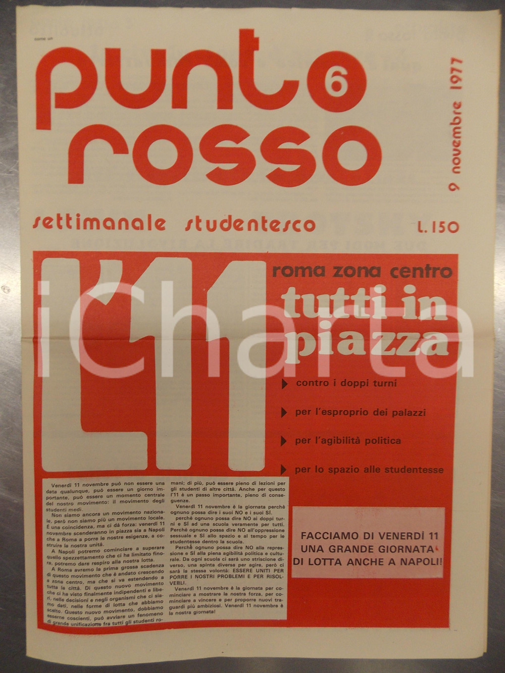 Giornale, rivista storica 1977 PUNTO ROSSO Settimanale studentesco Tutti in piazza per esproprio palazzi 1