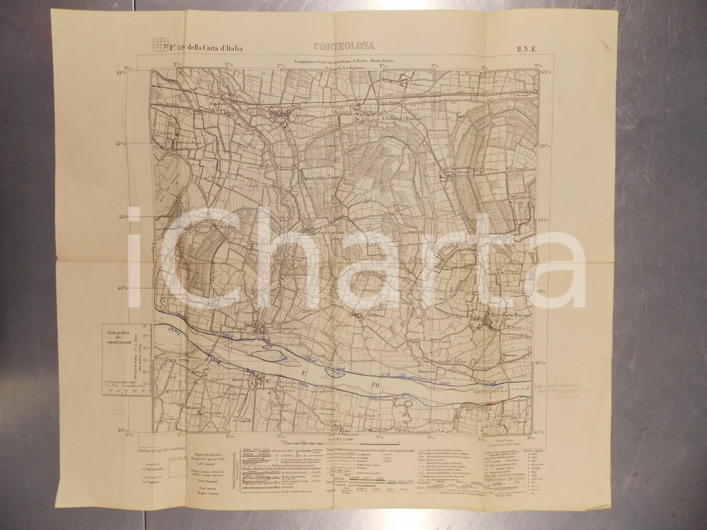 Mappa, planimetria storica 1940 ca ISTITUTO GEOGRAFICO MILITARE Cartina di CORTEOLONA Mappa 1