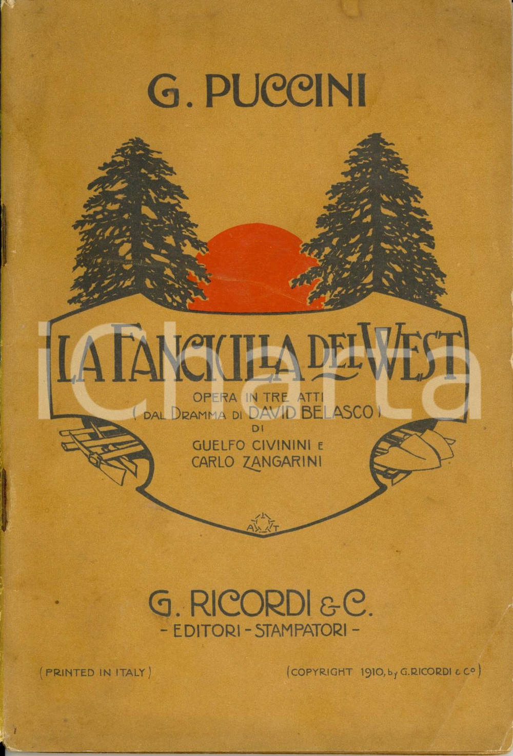 Oggetto da collezione cartaceo 1911 Giacomo PUCCINI La fanciulla del West  Opera in 3 atti Ed. RICORDI 1 1