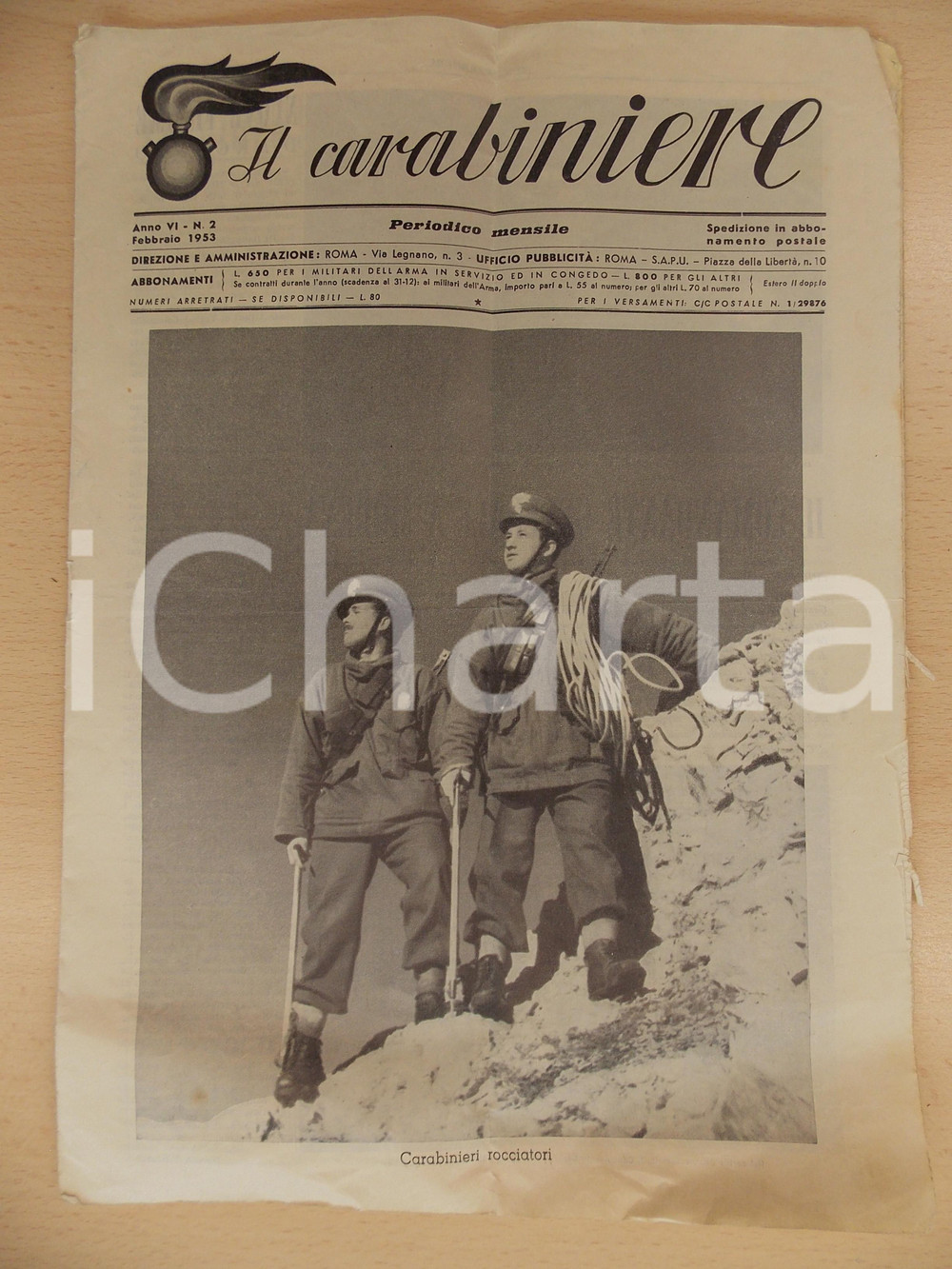 Giornale, rivista storica 1953 IL CARABINIERE Giuramento III battaglione di IGLESIAS Rivista anno VI n° 2 1