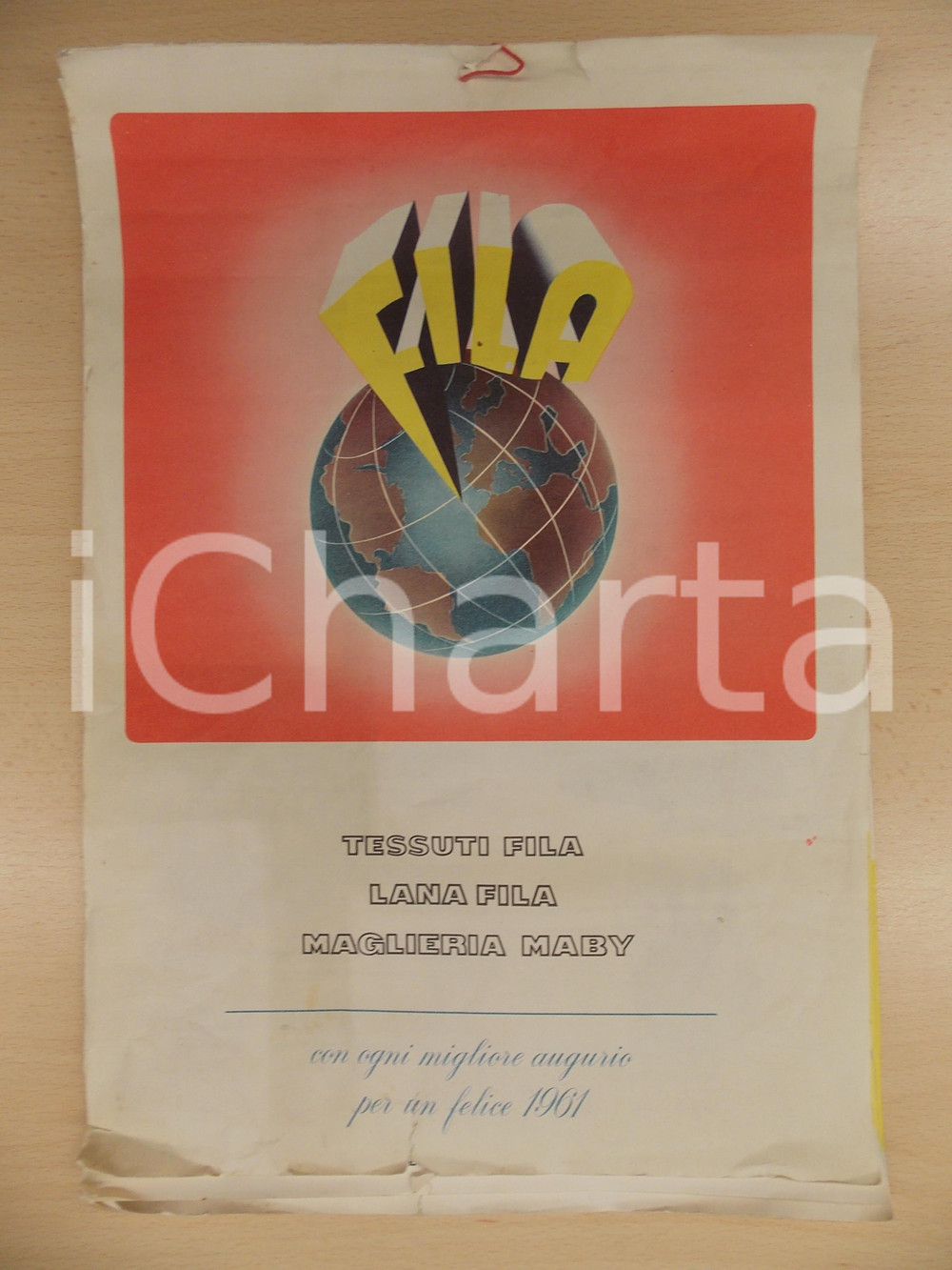 Oggetto da collezione cartaceo 1961 BIELLA Calendario Tessuti FILA Maglieria MABY Pubblicitario DANNEGGIATO 1