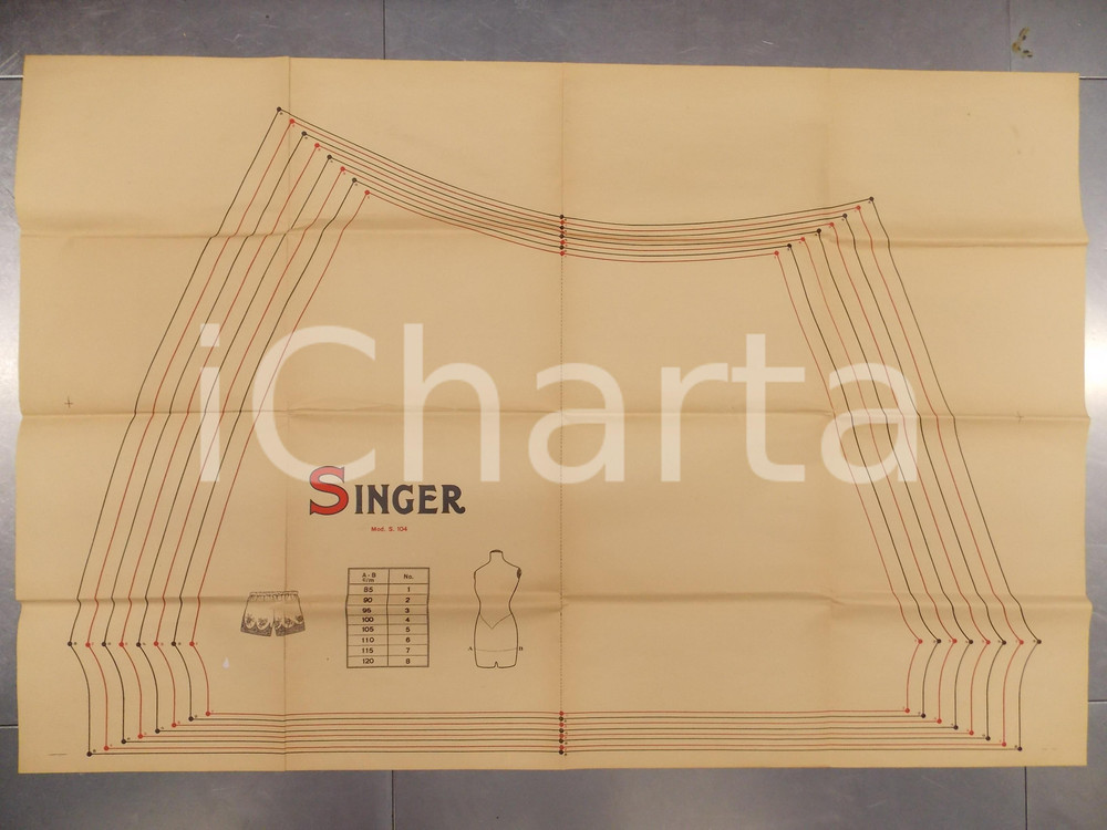Oggetto da collezione cartaceo 1950 ca SINGER Cartamodello per pantaloncini ricamati 100x65 cm VINTAGE 1