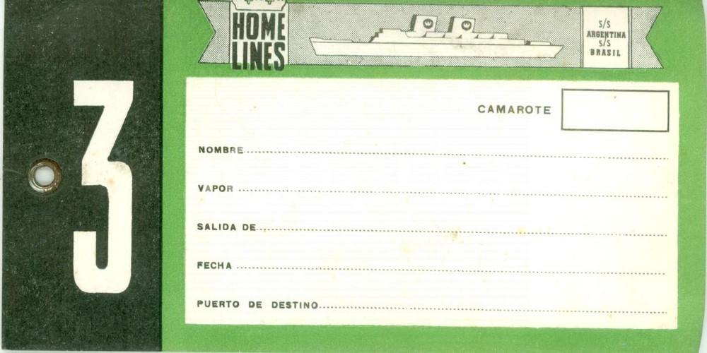 Materiale pubblicitario d’epoca 1945 ca HOME LINES S/S Argentina S/S Brasil Etichetta bagagli 1