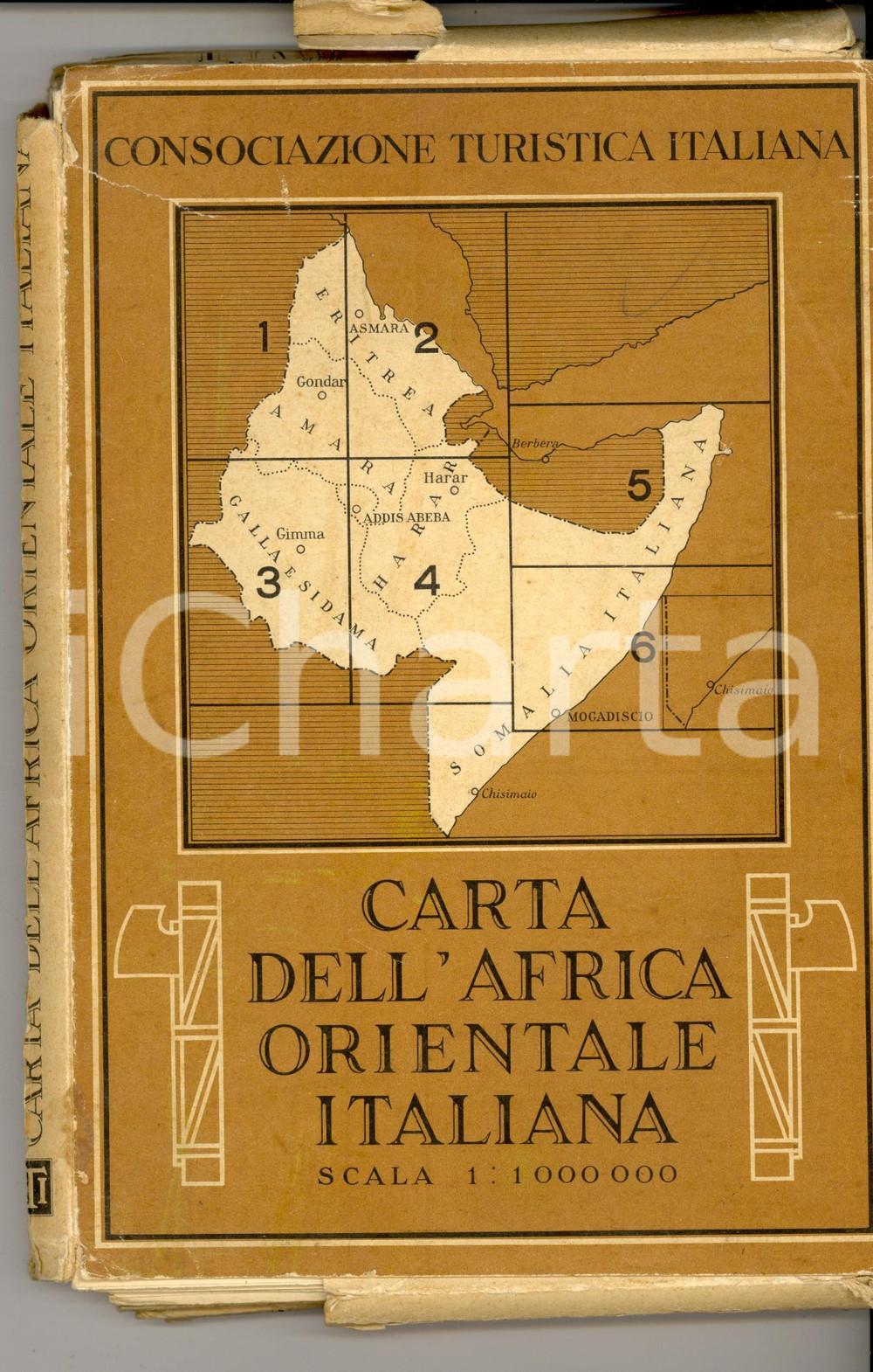 Mappa, planimetria storica 1936 TCI Carta dell AFRICA ORIENTALE ITALIANA in sei mappe RARA con cofanetto 1