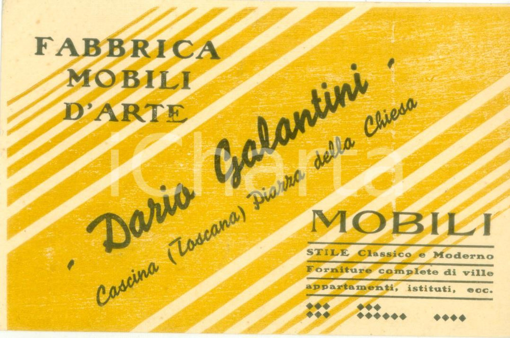 Materiale pubblicitario d’epoca 1955 ca CASCINA PI Dario GALANTINI Fabbrica mobili d arte Cartoncino 1