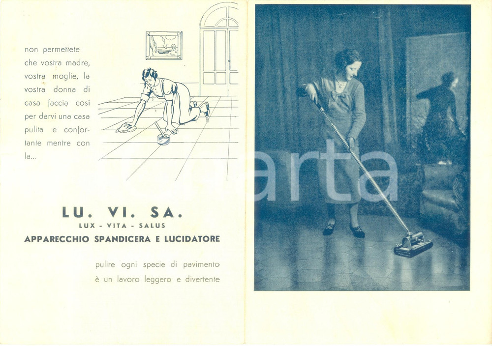 Materiale pubblicitario d’epoca 1940 ca MILANO Lucidatore spandicera LU.VI.SA.Opuscolo ILLUSTRATO 1