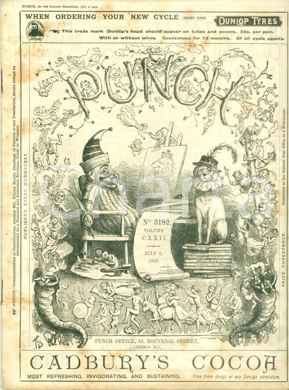 Giornale, rivista storica 1902 LONDON Rivista PUNCH n. 3182 Giornale satirico ILLUSTRATO 1