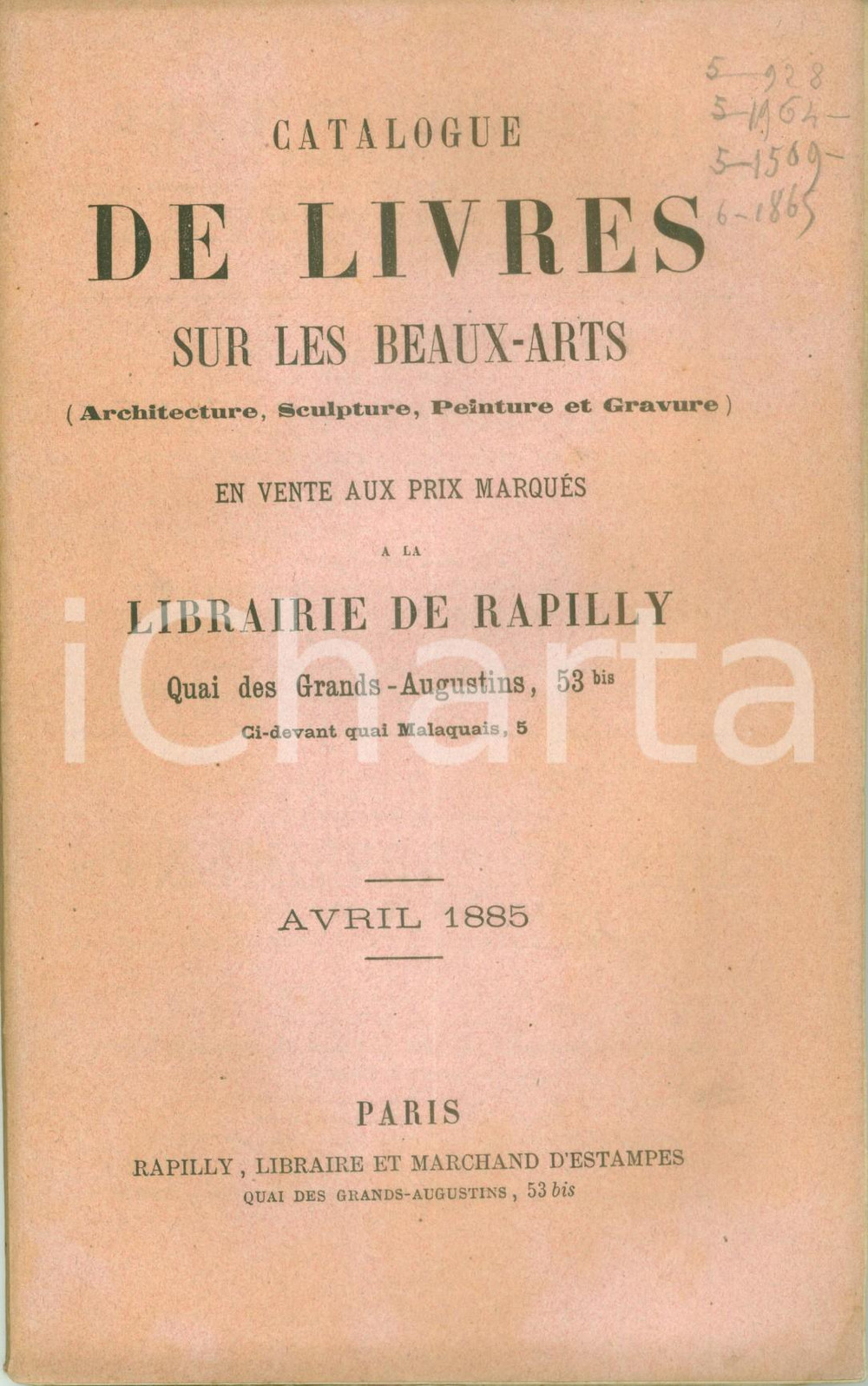 Libro, pubblicazione d epoca 1885 PARIS Librairie RAPILLY Catalogue des livres sur les beauxarts 1