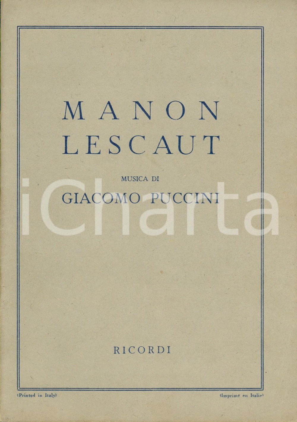 Oggetto da collezione cartaceo 1944 Giacomo PUCCINI Manon Lescaut  Dramma lirico in 4 atti  Edizioni RICORDI 1