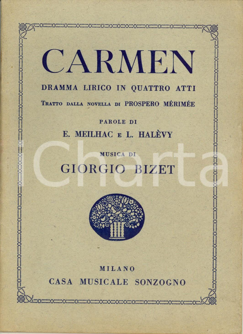Oggetto da collezione cartaceo 1932 Georges BIZET Carmen  Dramma lirico in 4 atti Edizioni SONZOGNO 1