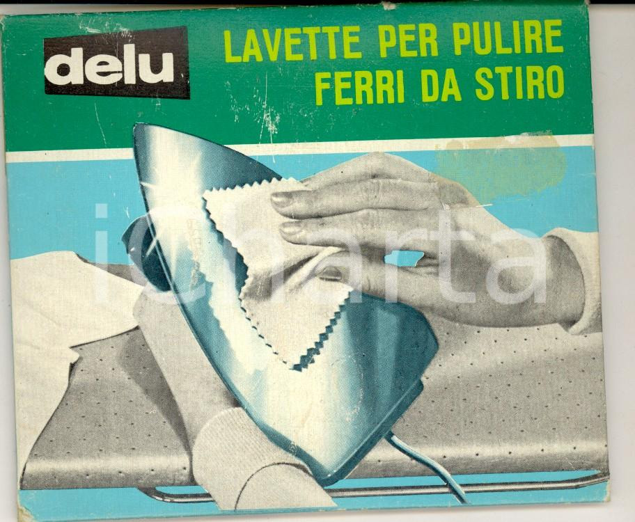 Materiale pubblicitario d’epoca 1960 ca MILANO Ditta DELU Lavette per ferri da stiro e busta pubblicitaria 1