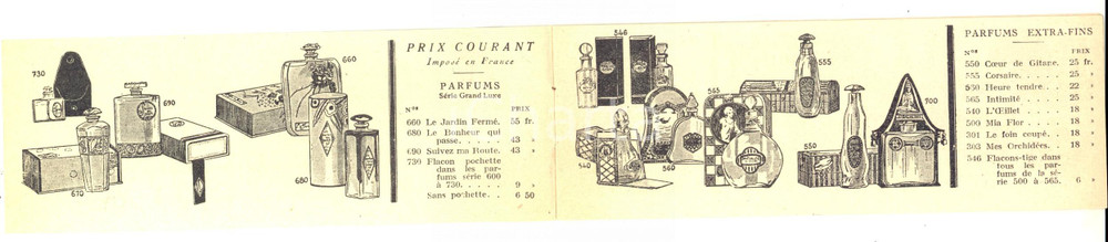 Materiale pubblicitario d’epoca 1920 PARIS Faubourg StHonoré LALANNE parfumeur Catalogo ILLUSTRATO 15x6 cm 1