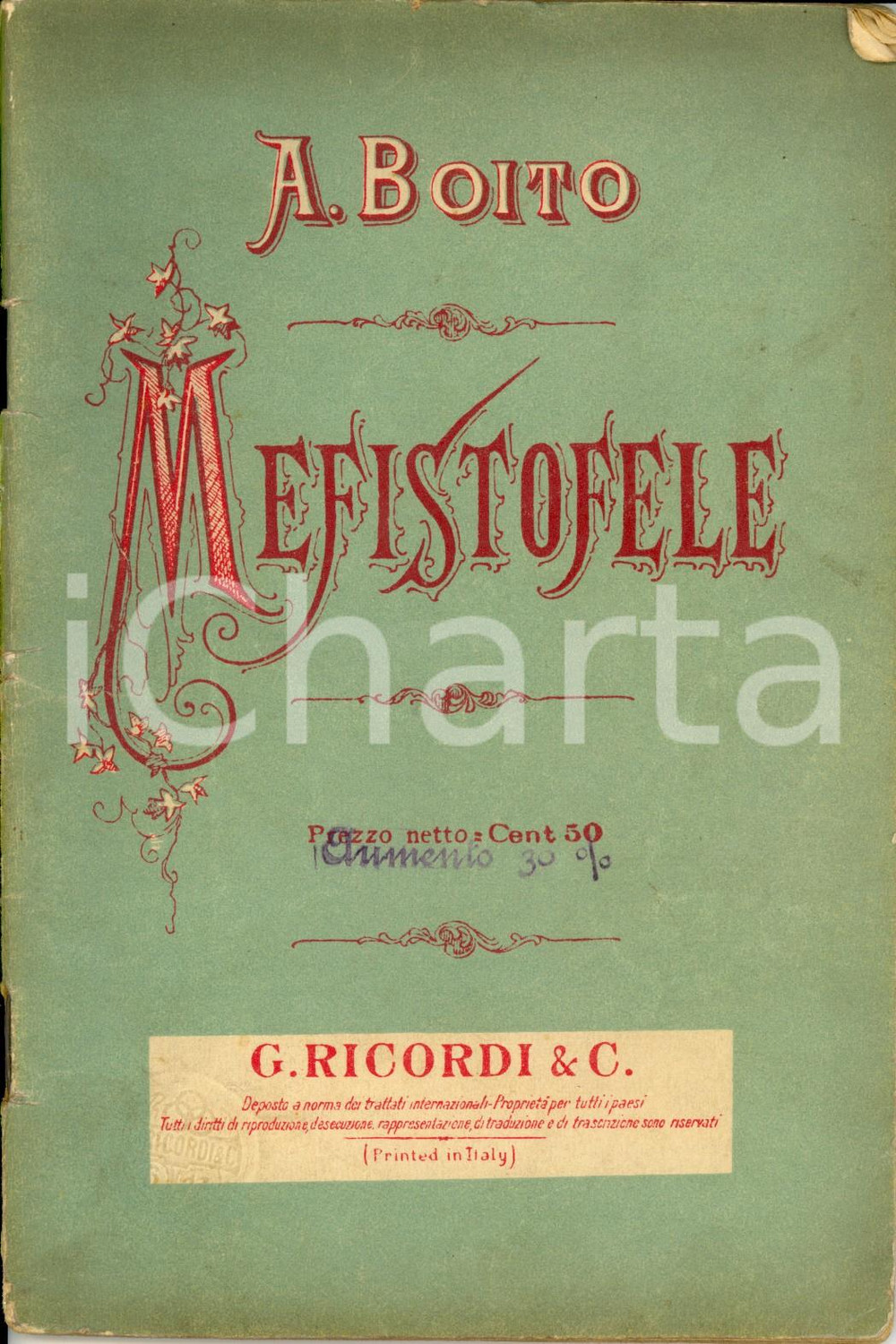 Oggetto da collezione cartaceo 1917 Arrigo BOITO Mefistofele Libretto opera Edizioni RICORDI MILANO 1