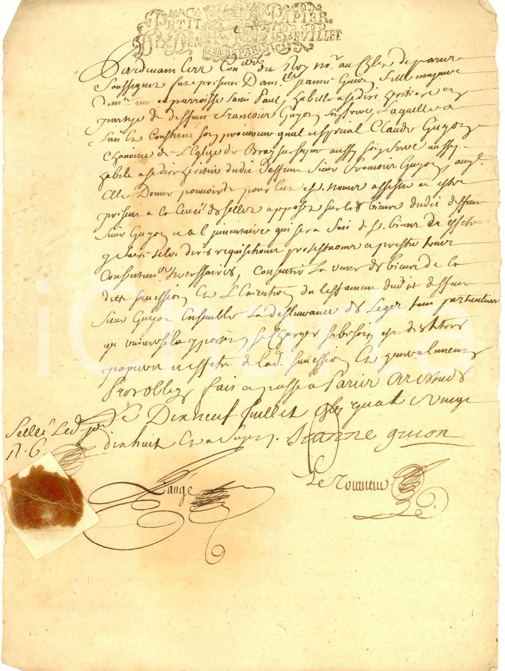 Documento originale, autentico 1680 BRAY F Procura al canonico Claude GUION per conto di Jeanne Manoscritto 1