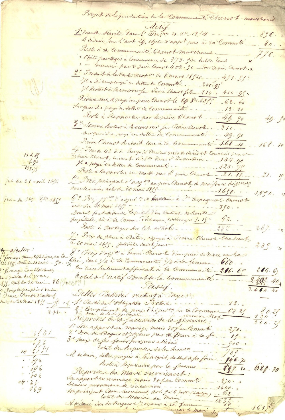 Documento originale, autentico 1855 ECHENON F Liquidazione beni in comunione tra sposi CHENOT  MARCHAND 1