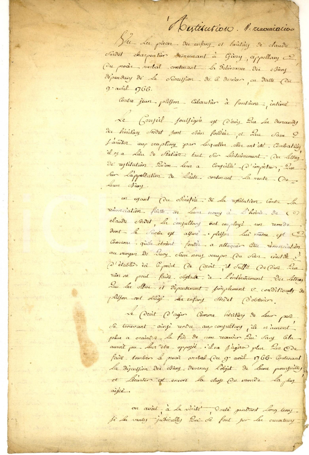 Documento originale, autentico 1786 DIJON F Lite per l eredità del carpentiere Claude SORDET  Manoscritto 1