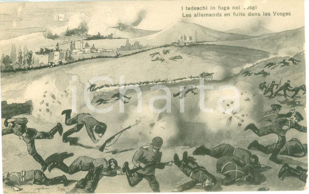 Cartolina originale da collezione 1918 PROPAGANDA WW1 I tedeschi in fuga nei VOSGI Cartolina FP NV 1