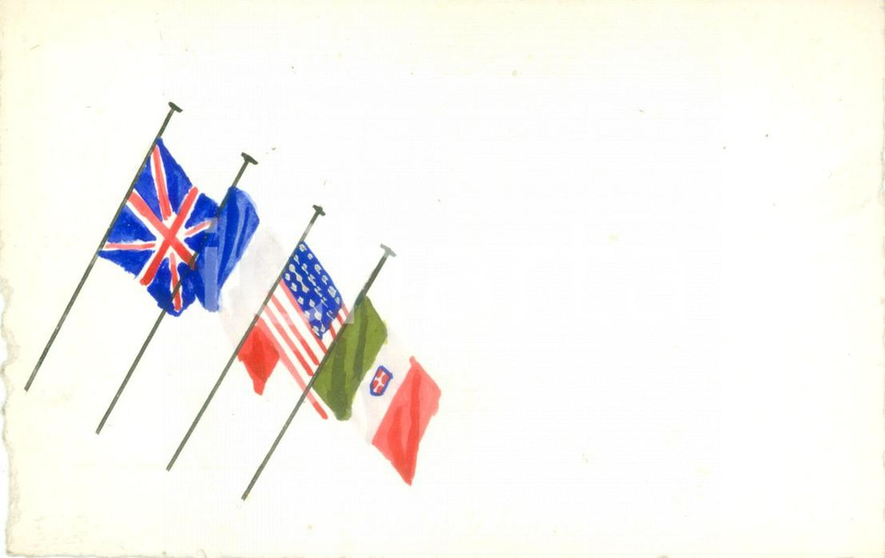 Cartolina originale da collezione 1918 PROPAGANDA WW1 Bandiere Regno d ITALIA FRANCIA Cartolina DISEGNATA A MANO 1