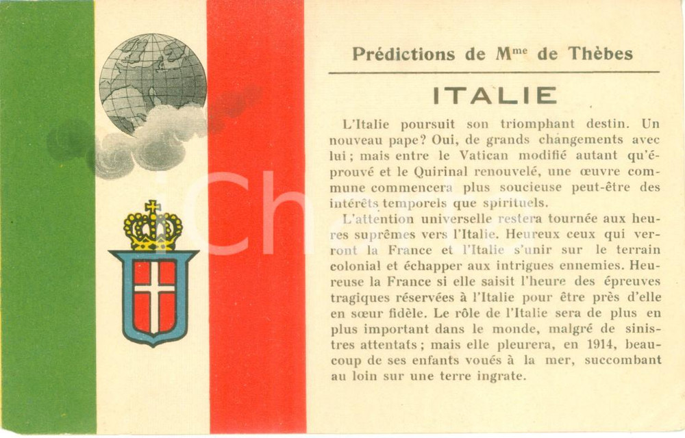 Cartolina originale da collezione 1918 PROPAGANDA WW1 Predizioni di Madame DE THEBES sulla Grande Guerra Cartolina 1