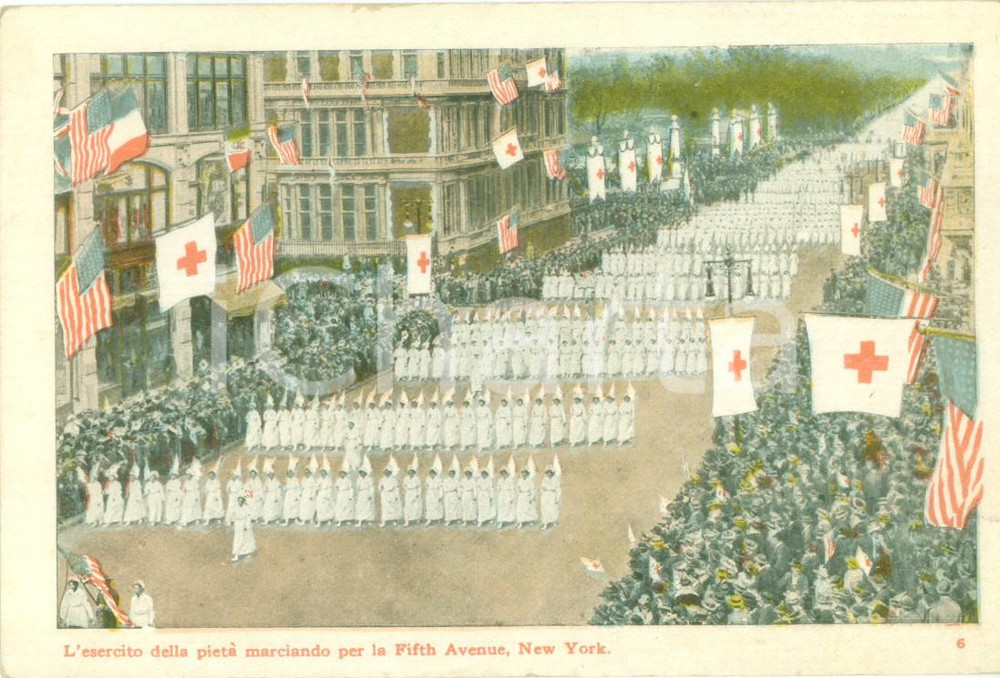 Cartolina originale da collezione 1918 PROPAGANDA WW1 Esercito della pietÃ  marcia per Fifth Avenue a NEW YORK 1
