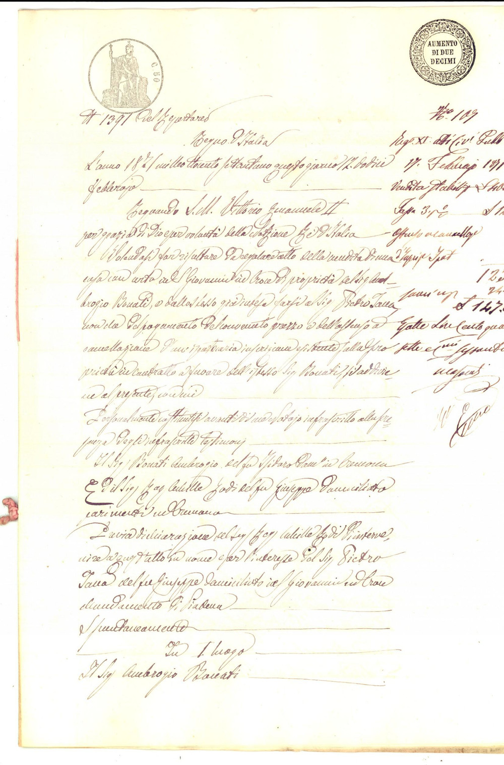 Documento originale, autentico 1871 SAN GIOVANNI IN CROCE CR Ambrogio BONATI vende casa a Pietro TANA 1