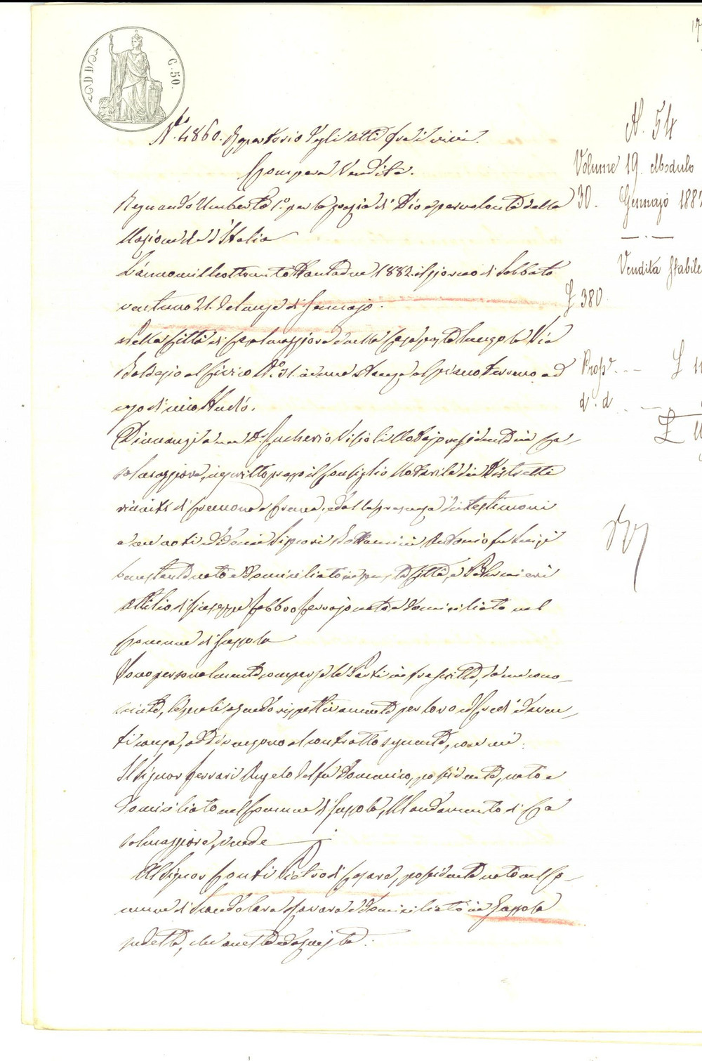 Documento originale, autentico 1882 GUSSOLA CR Angelo FERRARI vende casa a Pietro CONTI Manoscritto 1