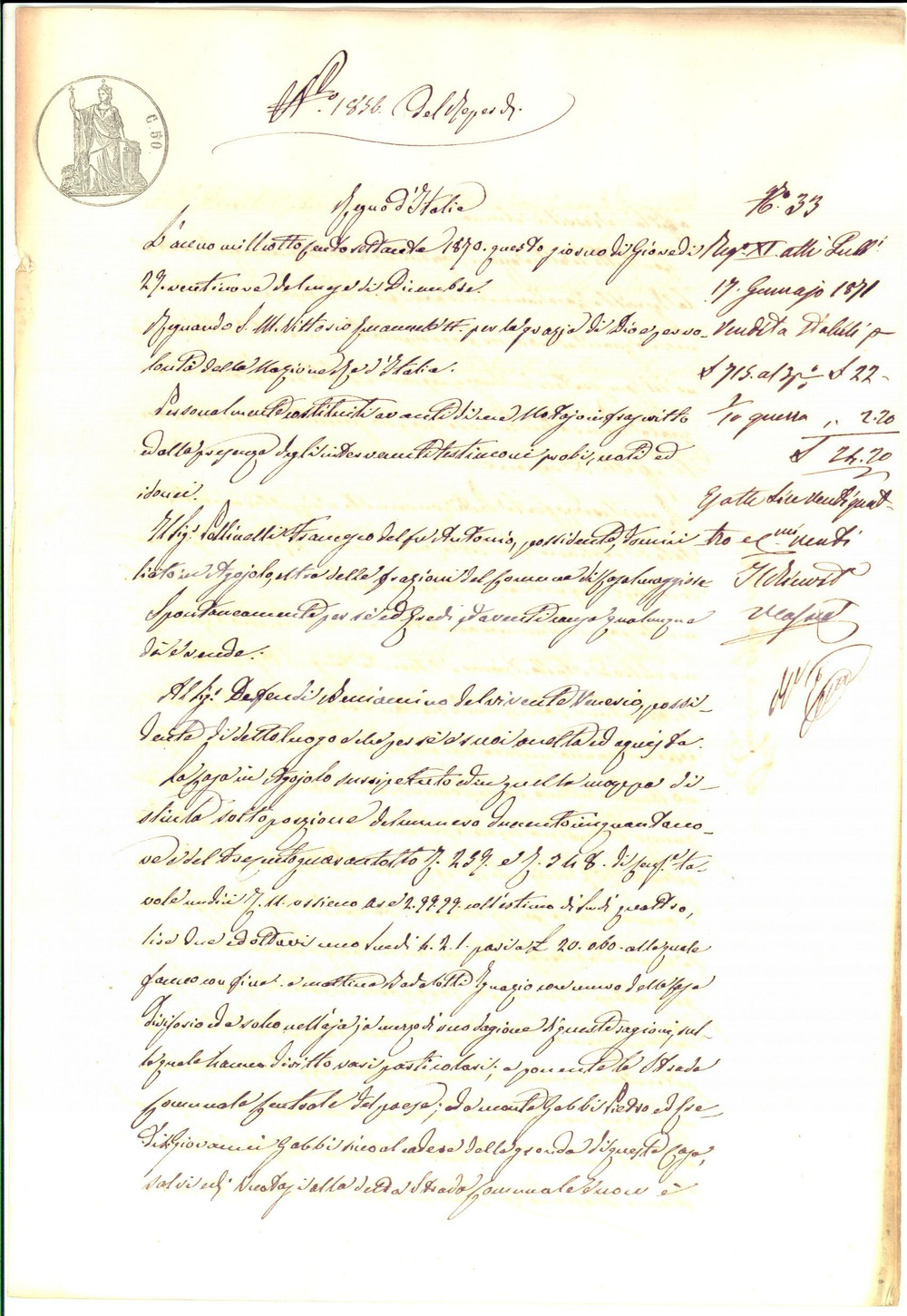 Documento originale, autentico 1870 AGOIOLO CR Francesco POLLINELLI vende casa a Beniamino DEFENDI 1