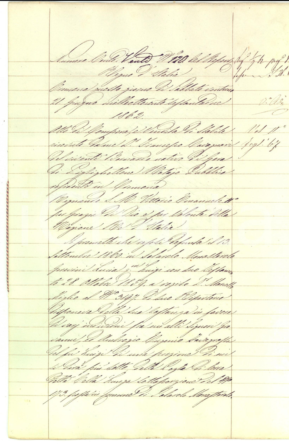 Documento originale, autentico 1862 SOLAROLO MONASTEROLO Fratelli FAVAGROSSA vendono terra a Giovanni TOMAZZOLI 1